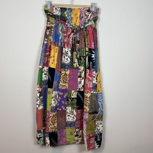 Handmade Womens Patchwork Colorful Stretch Maxi Skirt Boho Indie Art Size Med